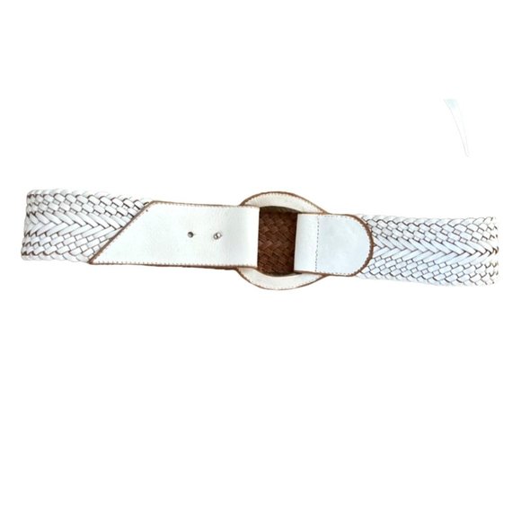 Linea Pelle White Braided Leather Wide D-Ring Belt Size Large - Picture 8 of 8